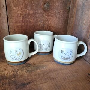 vintage otagiri stoneware farm animal mugs - set of 3 - chicken, pig, cat